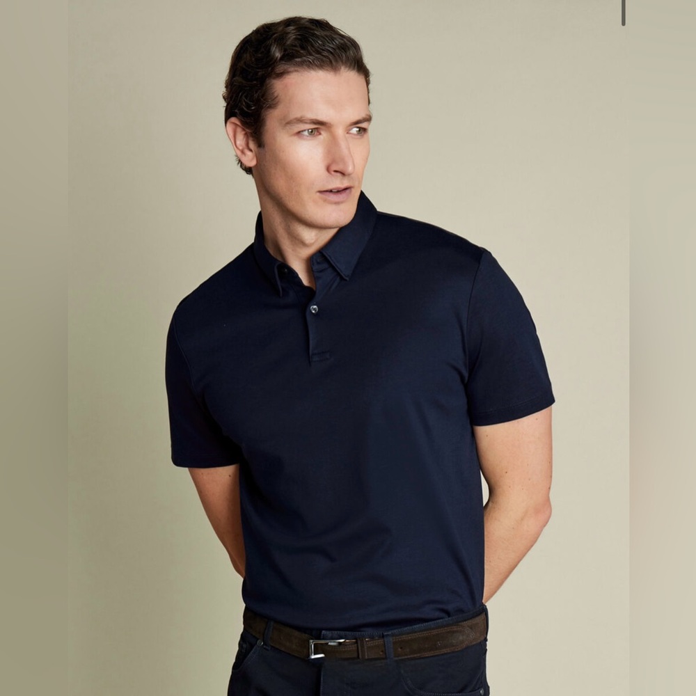Combed Cotton Polo by Charles Tyrwhitt - Dark Navy. XXL